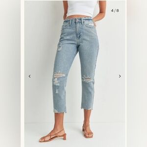 JUST BLACK DENIM- 100%cotton Distressed Boyfriend Jeans Raw Hem Size 28. LikeNew